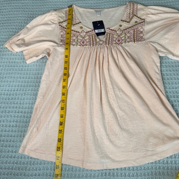 NWT Lucky Brand Embroidered Peasant Top Womens Small Peach Pink Blouse Shirt NEW - Picture 8 of 8